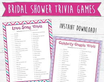 Bridal Shower Trivia Games | Printable | Celebrity Trivia | Valentine's Games | Music Trivia | Printable Party Games
