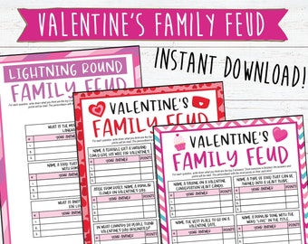 Valentine's Family Feud Game, 16 Questions and Lightning Round, Printable Games, Valentine's Family Games, Valentine's Day Party Games