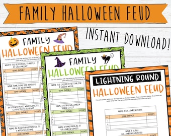 Family Halloween Feud Game | Halloween Games | 16 Questions and Lightning Round | Printable | Halloween Family Games | Halloween Party