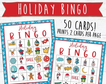 50 cartes imprimables de bingo de Noël | Cartes de bingo des Fêtes | Téléchargement instantané et impression | Jeux de Noël | Jeux de vacances | Jeux de classe