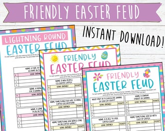 Easter Family Feud Game | Easter Printable Games | 16 Questions and Lightning Round | Easter Family Games | Easter Party Games