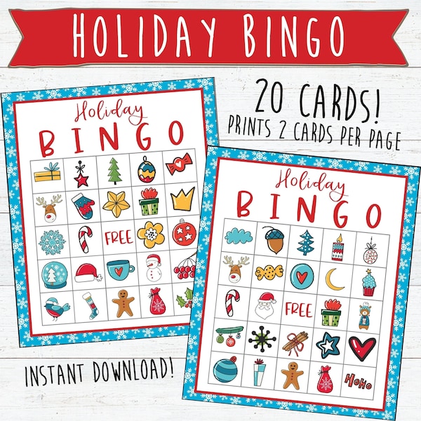 20 Christmas Bingo Printable Cards | Holiday Bingo Cards | Instant Download and Print | Christmas Games | Holiday Games | Classroom Games