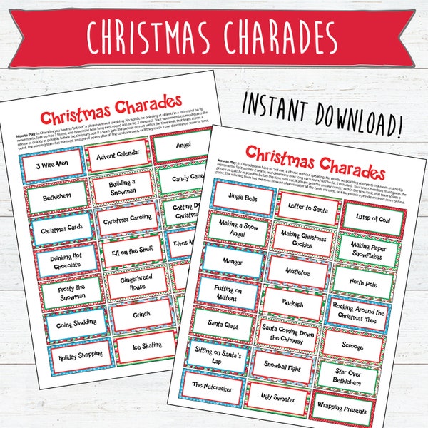 Christmas Charades Game | Christmas Party Games | INSTANT Download | Christmas Party | Family Christmas Games | Holiday Party Games