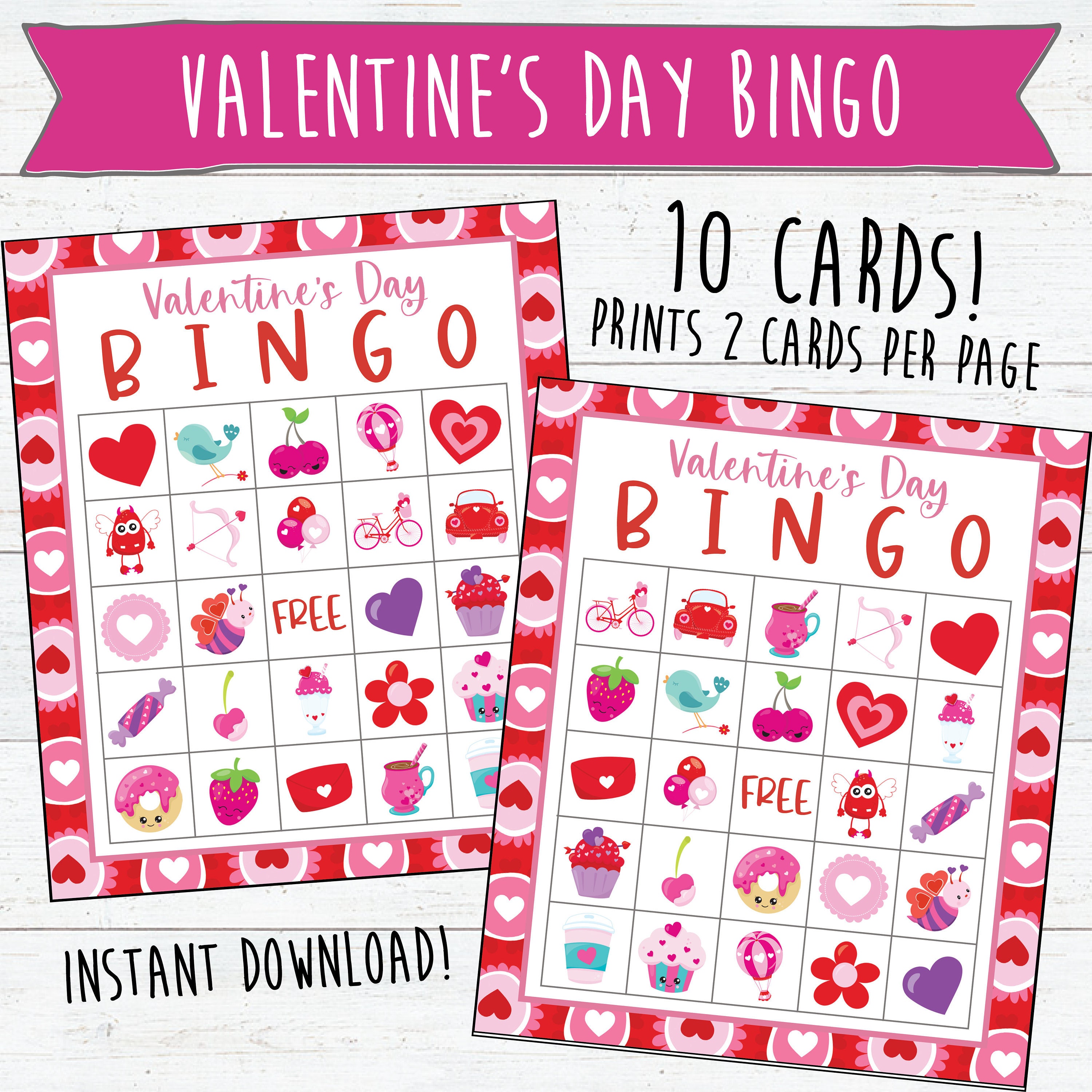 10 Valentine's Day Bingo Cards Instant Download and Print Valentine's