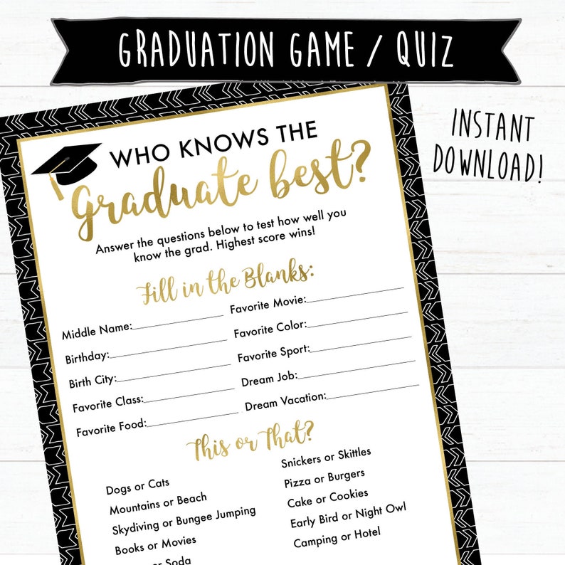 Who Knows The Graduate Best Game Graduation Party Games Graduation Quiz Graduation Trivia Instant Download Printable image 1