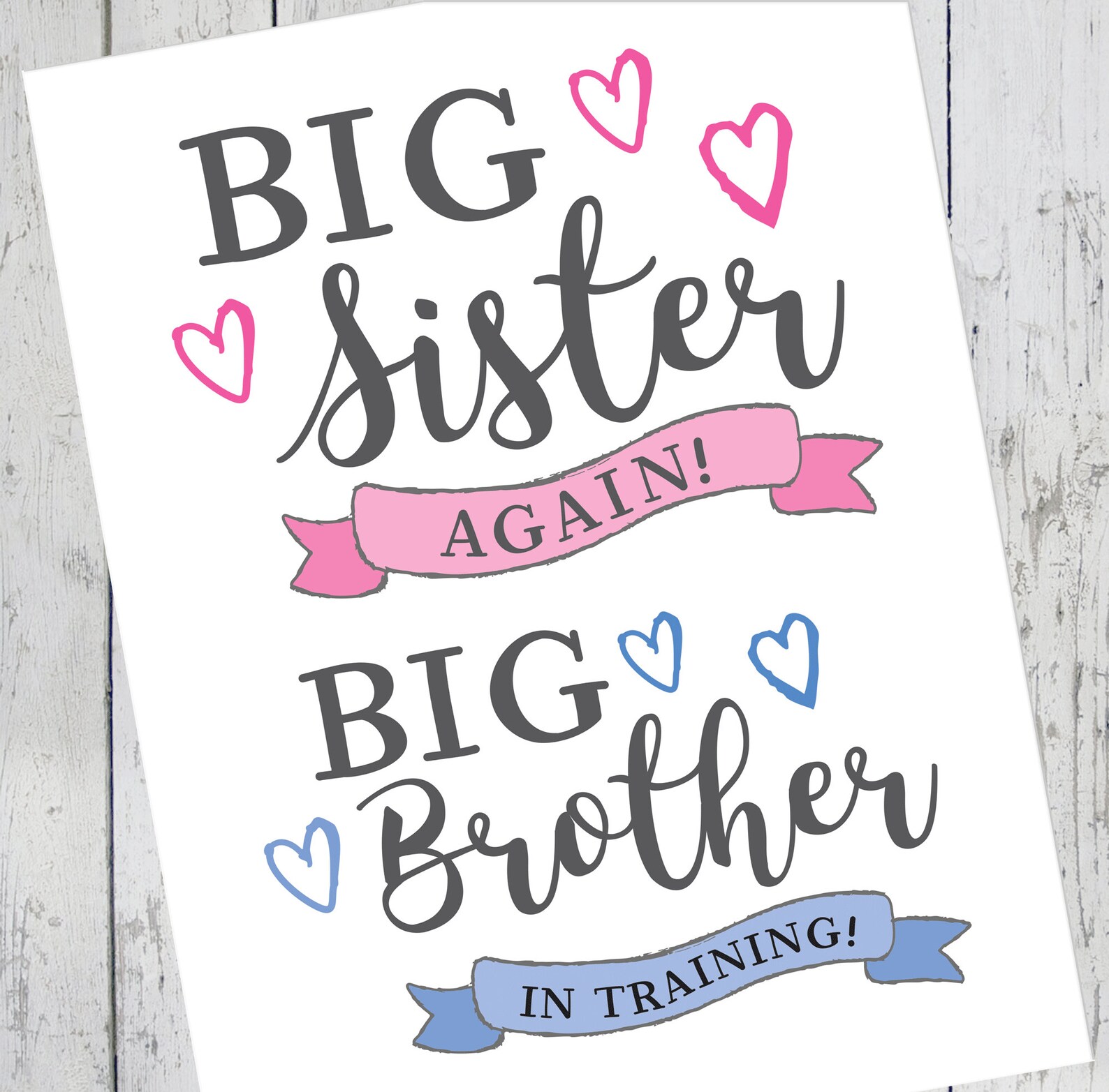 Big Sister and Big Brother Printables Instant Download Download &amp; Print Iron-on Transfer Big ...