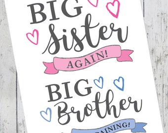 Big Sister and Big Brother Printables | Instant Download | Download & Print | Iron-on Transfer | Big Sister Again | Big Brother In Training