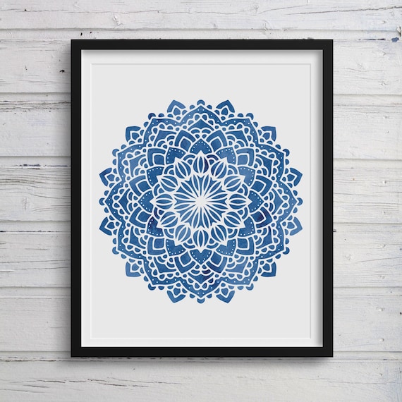 Blue Mandala Printable Wall Art | Home Decor | Zen Art | Blue Boho Decor | Indigo Watercolor Print | Apartment Wall Decor