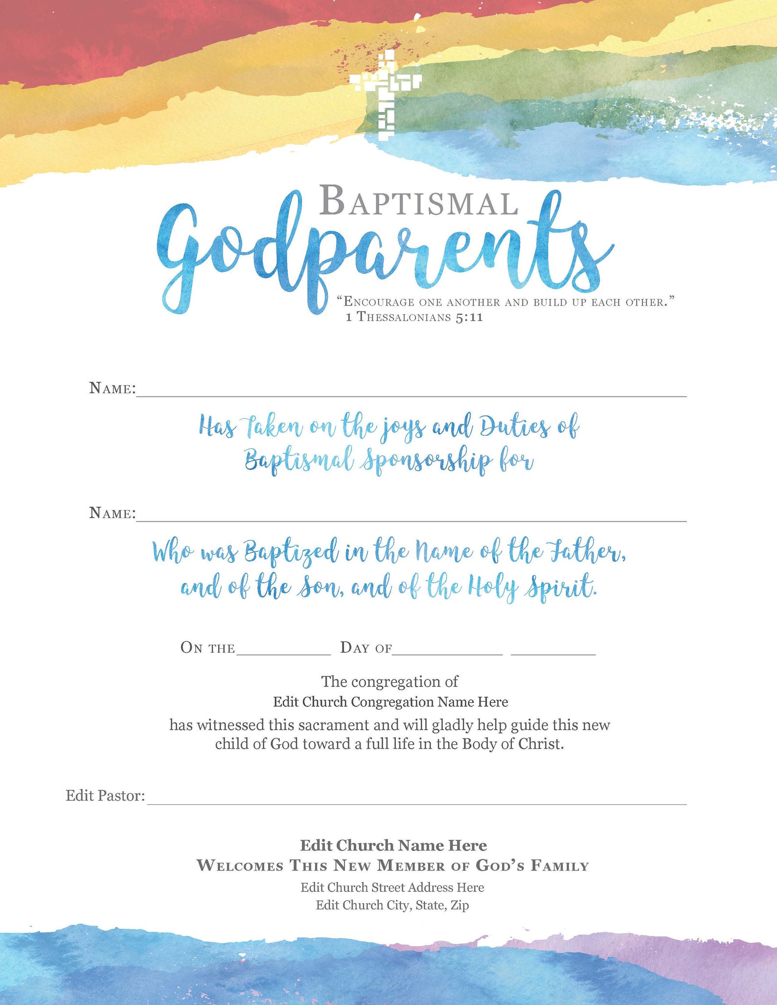 Printable Baptism Certificate For Godparents - Free Printable Download