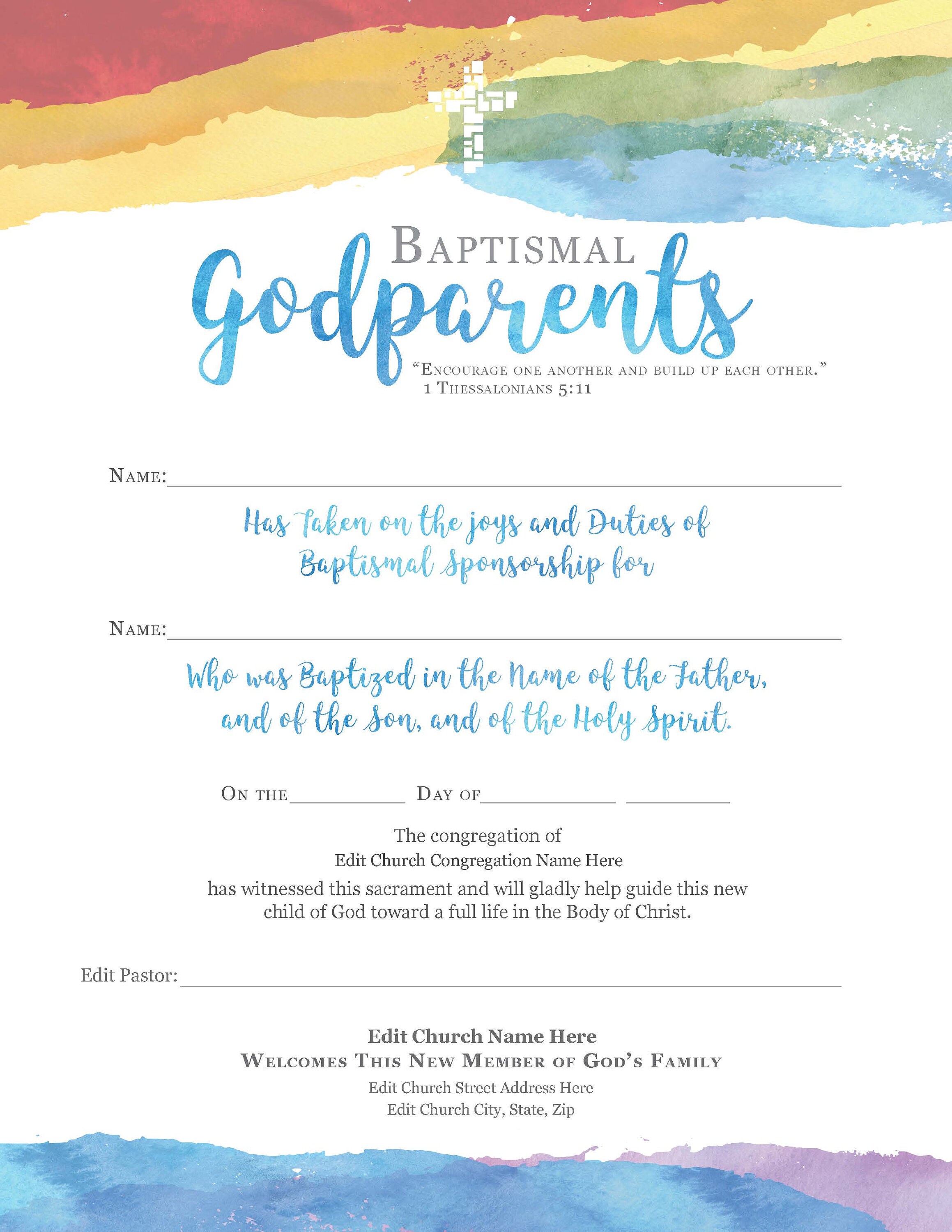 Baptism Godparent Certificate Printable Rainbow Instant Etsy