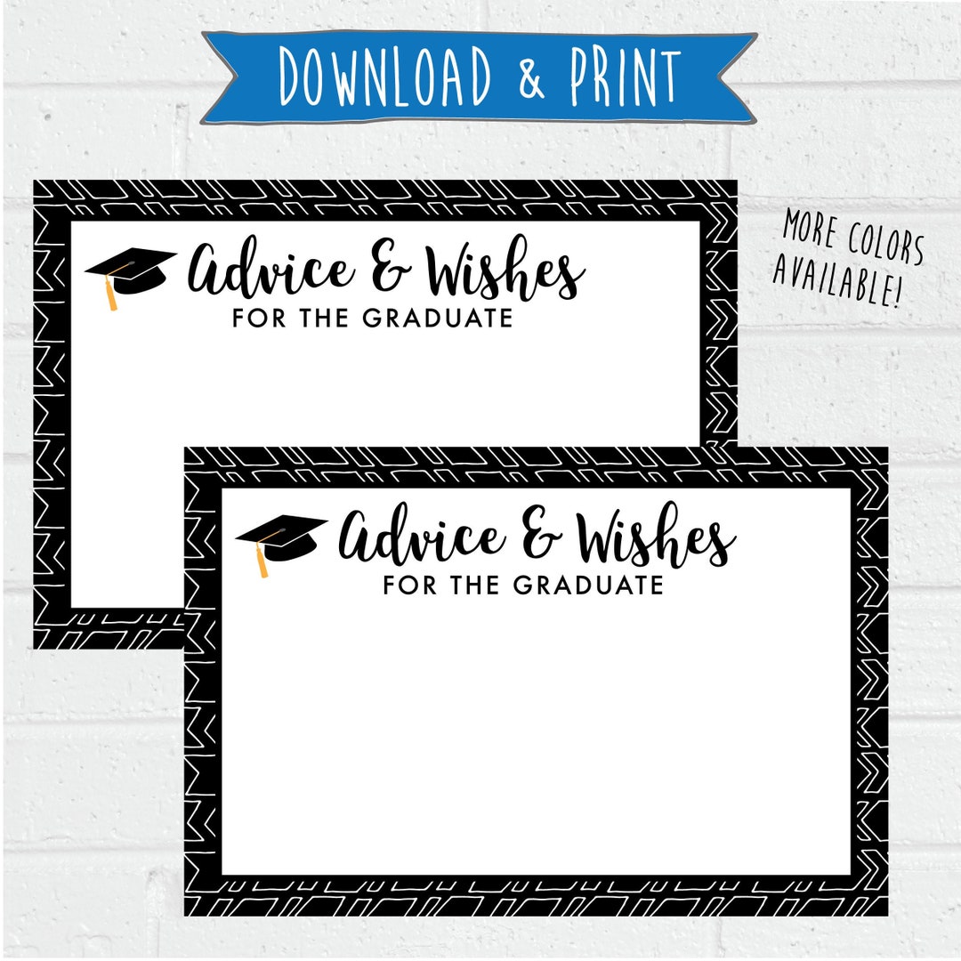 Graduate Advice and Wishes Cards With Matching Sign - Printable - Black ...