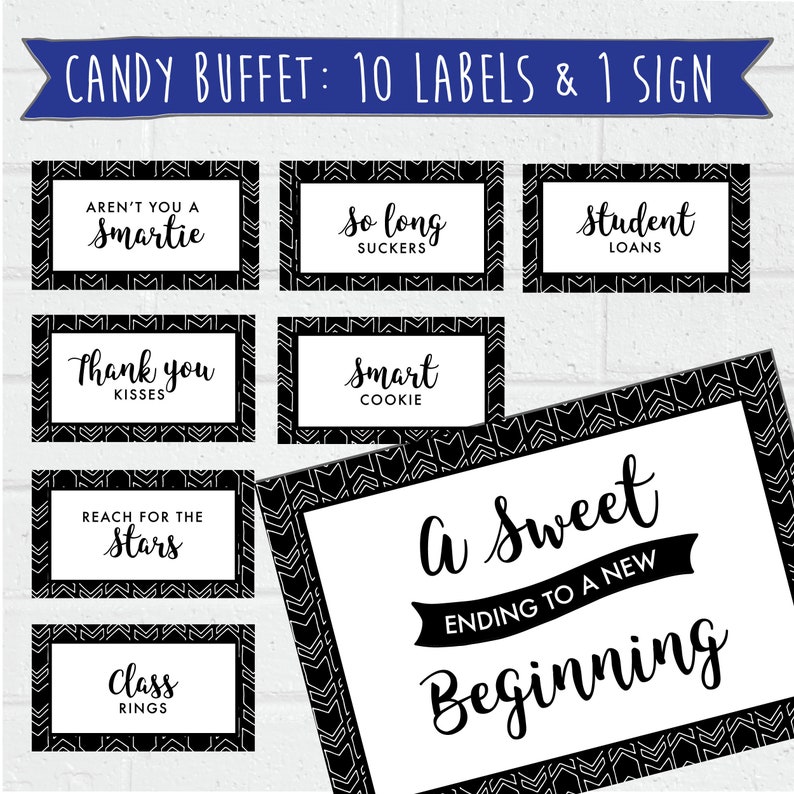 graduation candy buffet labels and sign printable black etsy