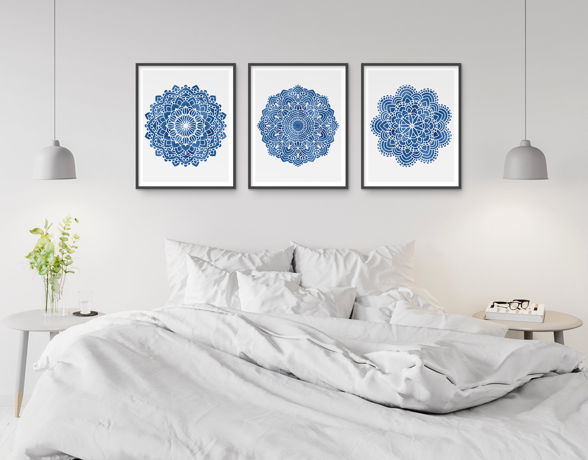 Watercolor Blue Mandala Printable Wall Art | Sacred Geometry | Indigo ...