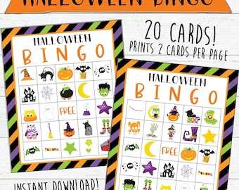 Halloween Bingo Cards | 20 Cards | Instant Download and Print | Halloween Games | Halloween Party Games | Classroom Games