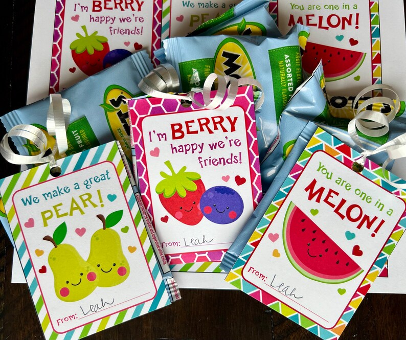 Fruit Snack Valentine Cards Printable Valentines Classroom Etsy
