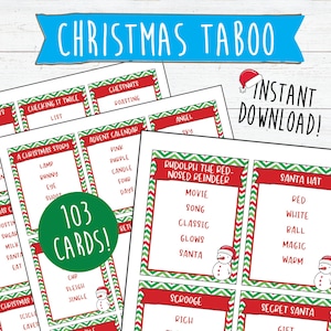Kersttaboespel | 103 kaarten met woorden en zinnen met kerstthema | Afdrukbaar | Kerstgezinsspellen | Kerstfeestspellen
