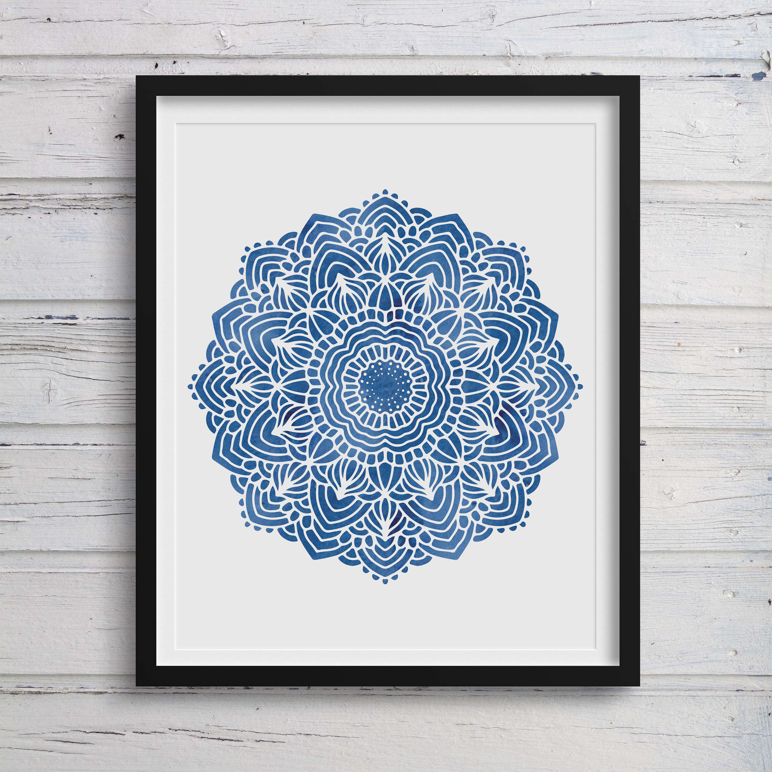 Watercolor Blue Mandala Printable Wall Art | Sacred Geometry | Indigo ...