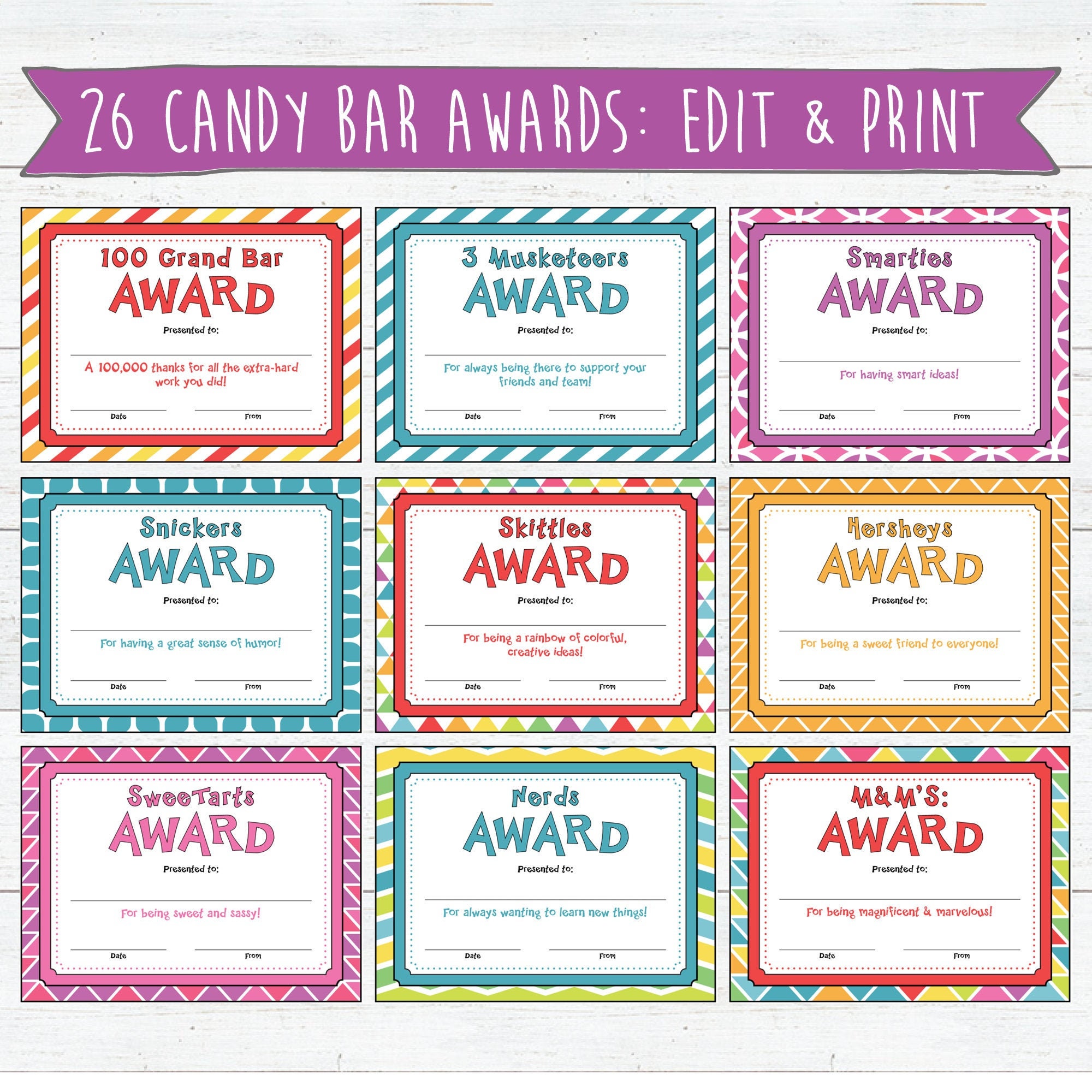 Candy bar award certificates download edit and print candy awards