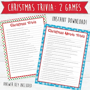 Christmas Trivia Printable | Christmas Movie Trivia | Christmas Party Games | Christmas Family Games | Instant Download