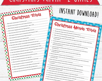 Christmas Trivia Printable | Christmas Movie Trivia | Christmas Party Games | Christmas Family Games | Instant Download
