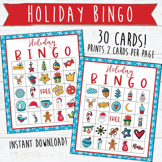 30 Christmas Bingo Printable Cards Holiday Bingo Cards | Etsy