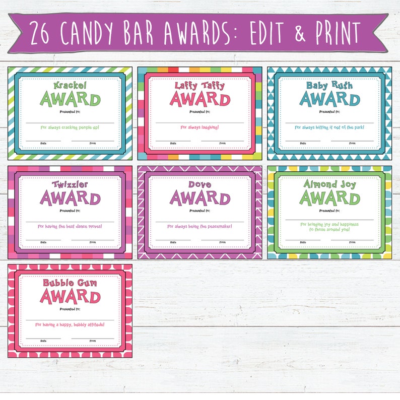 Candy Bar Award Certificates Download Edit And Print Etsy Australia