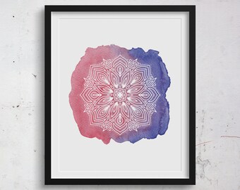 Pink and Blue Mandala Printable Wall Art | Yoga Print | Minimalist Art | Geometric Magenta Print | Apartment Wall Art | Spa Decor Ideas