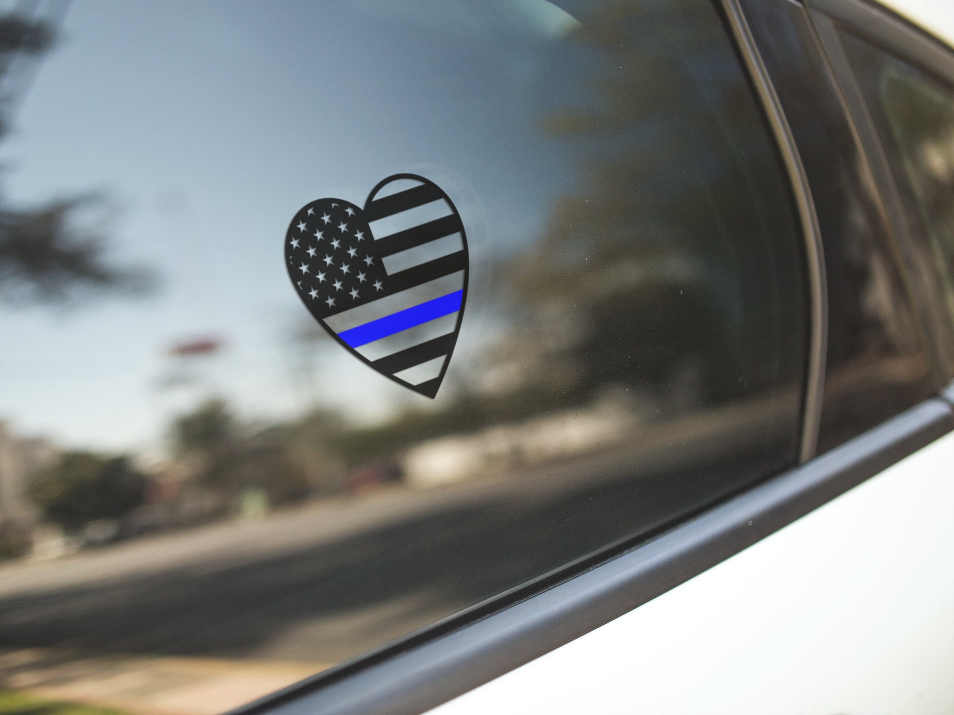 Thin Blue Line Heart Flag Police Law Enforcement Decal Sticker | TBL