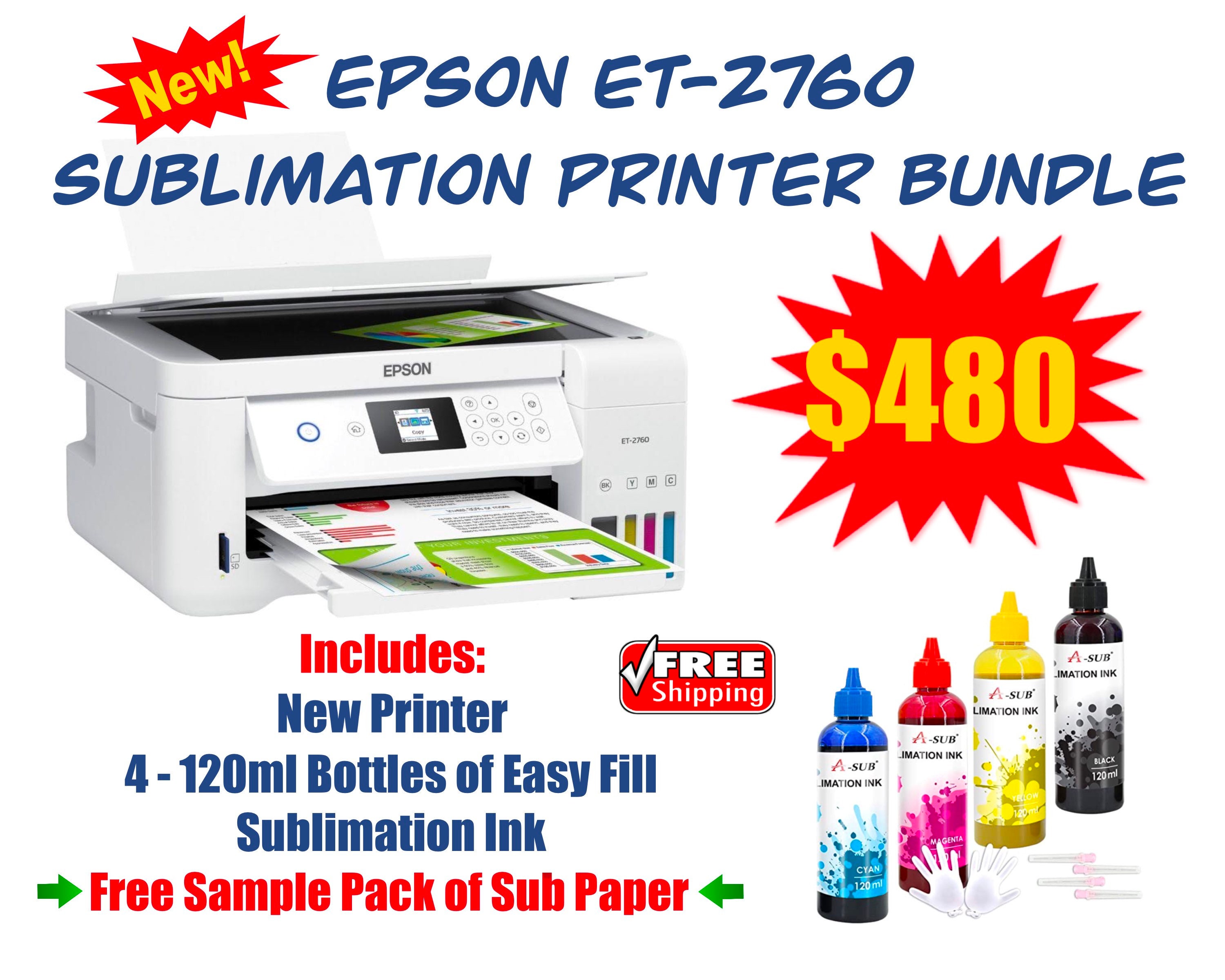 EcoTank Sublimation Printer Bundle: Printer with Sublimation Ink + Paper 