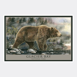 Glacier Bay National Park Grizzly Bear Giclee Art Print Poster from Watercolor by Artist Dave Bartholet