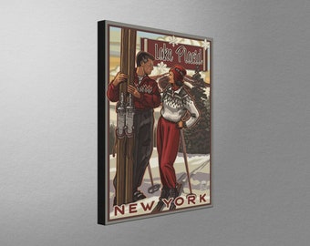 Lake Placid Skiers Art Print: Vintage New York Travel Poster