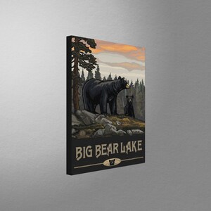 Big Bear Lake California Black Bear Family Forest Stretch Canvas, Pillow, Blanket from Travel Artwork by Artist Paul A. Lanquist