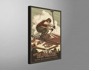 Arte de snowboarder de Alpental, Washington: póster de esquí vintage, almohada y manta