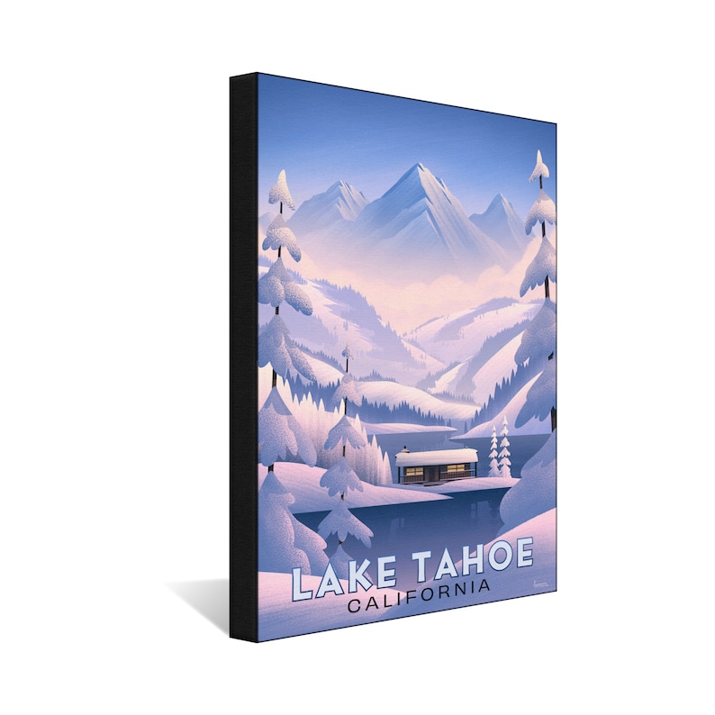 Lake Tahoe California Frozen Cabin Canvas, Pillow, Blanket by Illustrator Brian Edward Miller image 1
