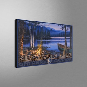 Algonquin Park Ontario Lake Stretch Canvas, Pillow, Blanket from Watercolor by Outdoor and Wildlife Artist Darrell Bush