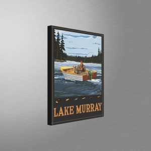 Lake Murray South Carolina Fisherman In Boat Forest Canvas, Pillow, Blanket from Travel Artwork by Artist Paul A. Lanquist