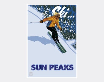 Sun Peaks Skier Art Print: British Columbia Travel Poster