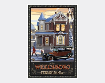 Wellsboro Pennsylvania Let It Snow Giclee Art Print Poster from Travel Artwork by Artist Paul A. Lanquist