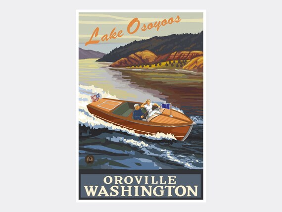 Lake Osoyoos Oroville Washington Woodie Boat Lake Giclee Art Etsy