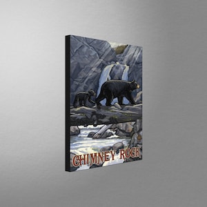 Chimney Rock State Park North Carolina Bear On Log Stretch Canvas, Pillow, Blanket from Travel Artwork by Artist Paul A. Lanquist