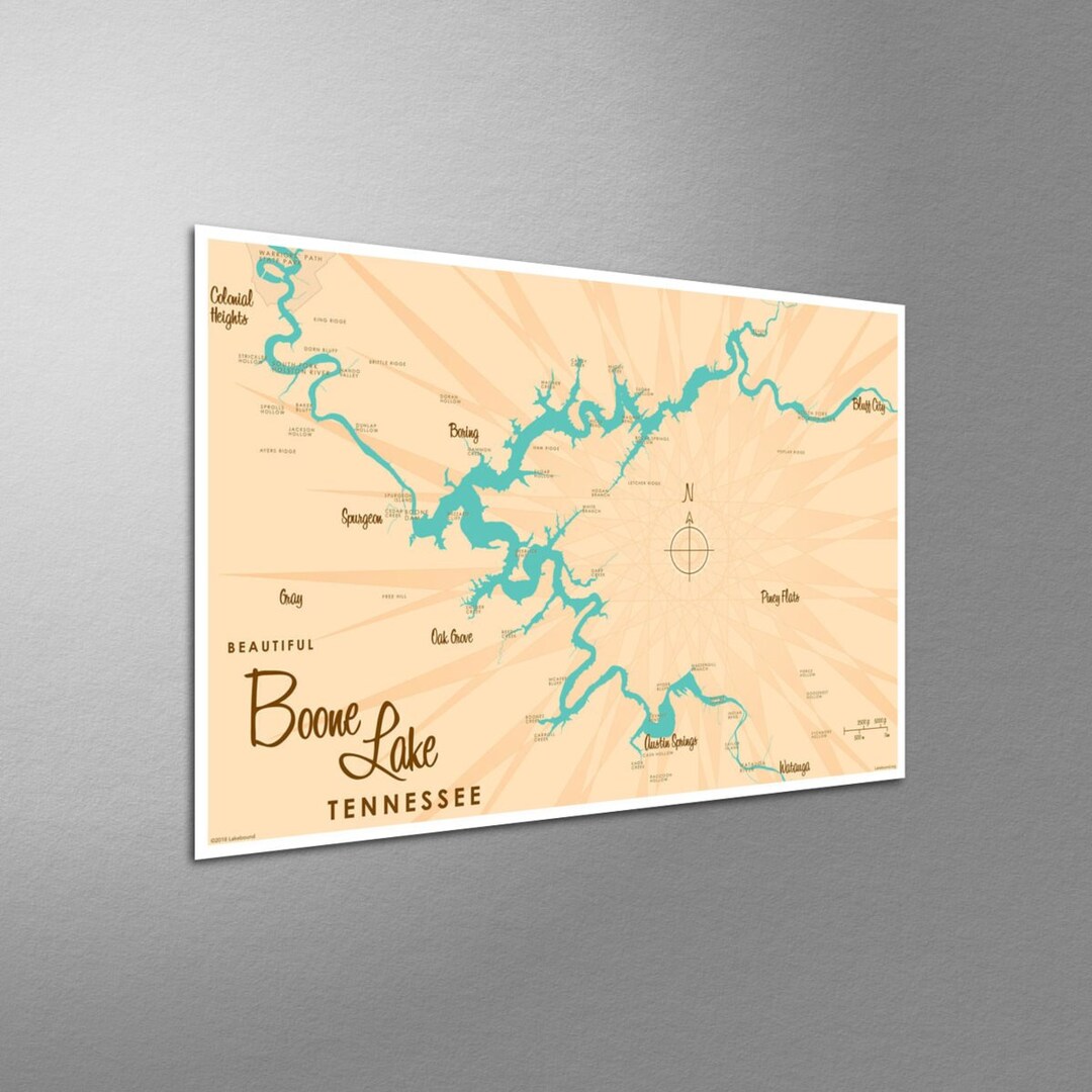 Boone Lake Tennessee Map Giclee Art Print Poster From Illustration by