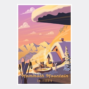 Mammoth Mountain California Apres Ski Giclee Art Print Poster from Illustration by Illustrator Sassan Filsoof