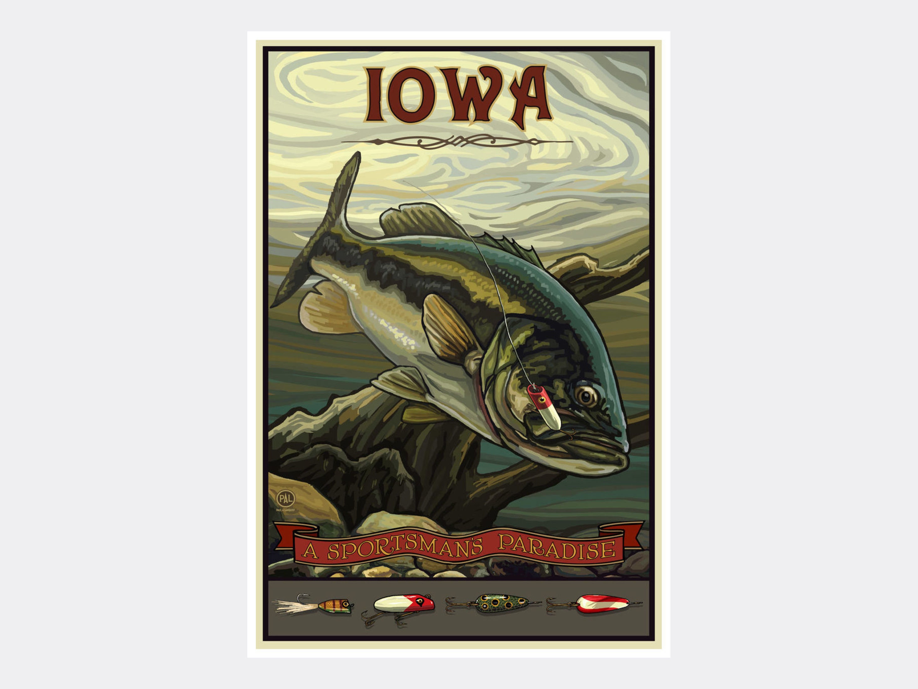 Iowa Bass Giclee Art Print Poster From Travel Artwork by Artist