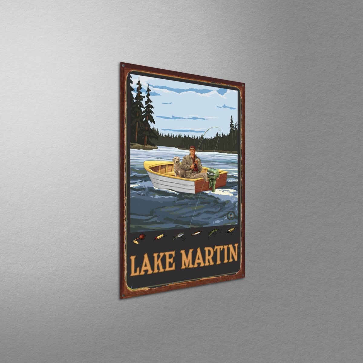 Lake Martin Fisherman In Boat Forest Giclee Art Print Etsy