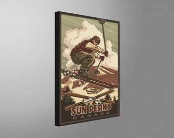 Sun Peaks Ski Art Print: British Columbia Travel Poster, Canvas, Pillow, Blanket