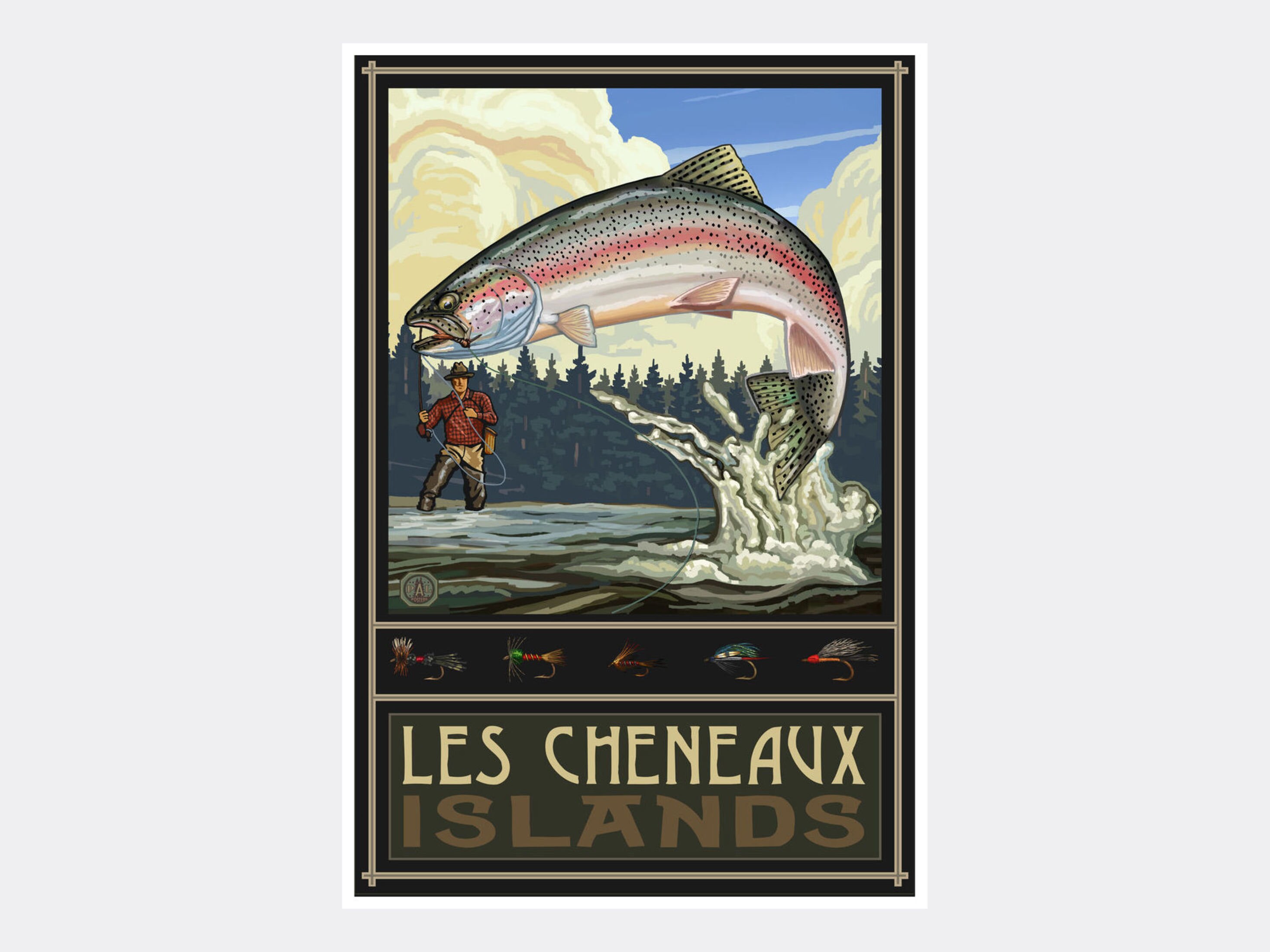 Les Cheneaux Islands Michigan Rainbow Trout Giclee Art Print Poster from Travel Artwork by Artist Paul A. Lanquist