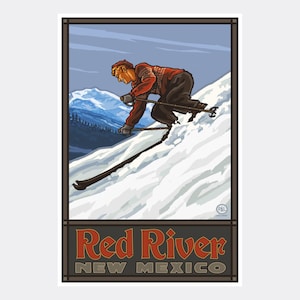 Red River New Mexico Downhill Skier Man Giclee Art Print Poster from Travel Artwork by Artist Paul A. Lanquist