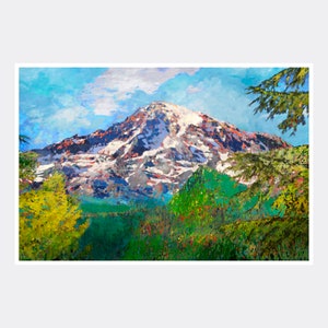 Mount Ranier in Summer Giclee Art Print Poster from Artwork by Artist Lisa Sofia Robinson