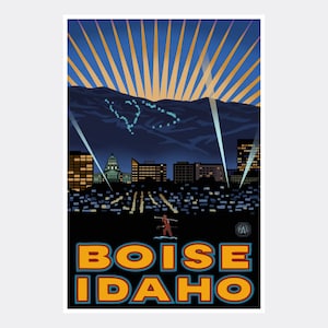 Boise Idaho Skyline Giclee Art Print Poster from Travel Artwork by Artist Paul A. Lanquist