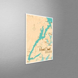 Hood Canal Washington Map Giclee Art Print Poster from Illustration by Lakebound